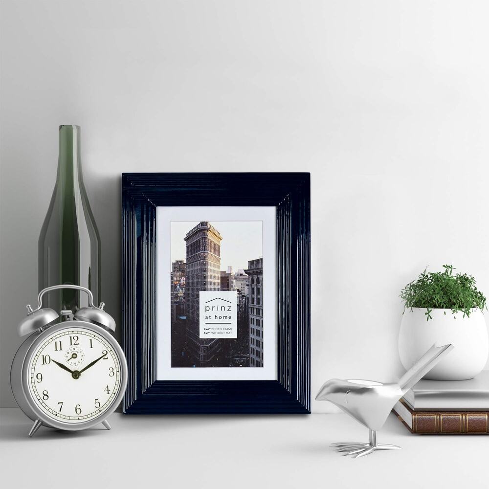PRINZ Midtown High Gloss 4x6" Molded Modern Picture Frame, Dark Blue Midnight